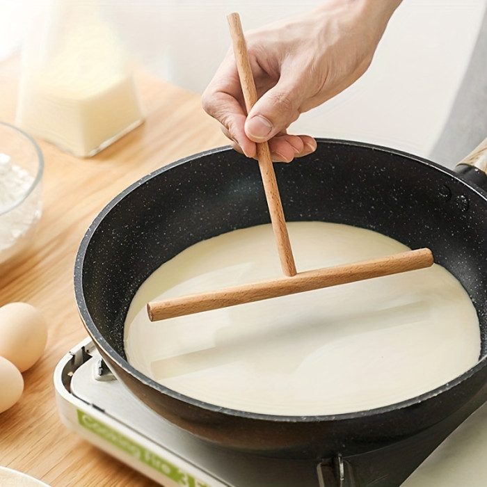 Easy-Grip T-Shaped Wooden Batter Spreader - Non-Scratch, Reusable Kitchen Tool for Home Chefs & Professionals
