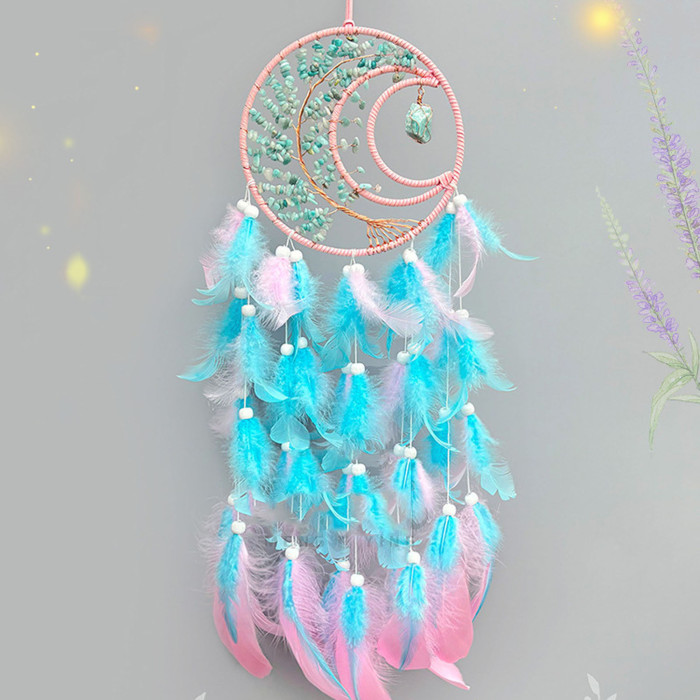 Dream Catcher, Moon Dream Catchers with Crystal Stones Pendant, Handmade Feather Dream Catcher Hanging Ornaments Crafts