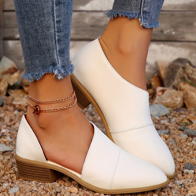 Chunky Heel Women's Solid Color Short Boots, Comfortable Fashion Point Toe Ankle Dress Shoes