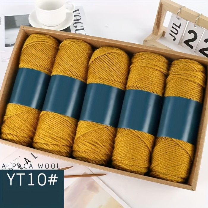 5pcs Soft & Warm Alpaca Blend Yarn - Medium Thickness for 4-5mm Knitting Needles, Perfect for Sweaters, Jackets, Vests, Shawls, Scarves, Hats - 100g per Piece, 95% Alpaca, 5% Acrylic
