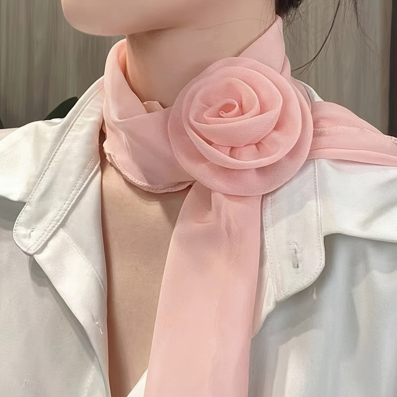 Elegant Rose Flower Clip Scarf - Lightweight, Breathable Polyester for Spring\u002FSummer Sun Protection & Fashion Versatility