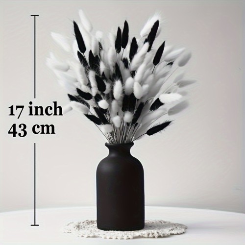 Boho Chic Black & White Bunny Tail Grass Bouquet - 81pcs Artificial Arrangement for Home, Party, and Wedding Decor, Perfect for Holiday Celebrations