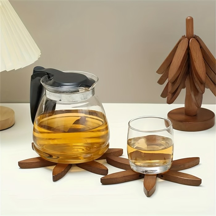 1pc Wooden Tree Design Trivet - Decorative Anti-Scald Heat Resistant Coaster, Stackable Placemat for Christmas, Halloween, Thanksgiving - Durable Wood Table Mat Pot Holder