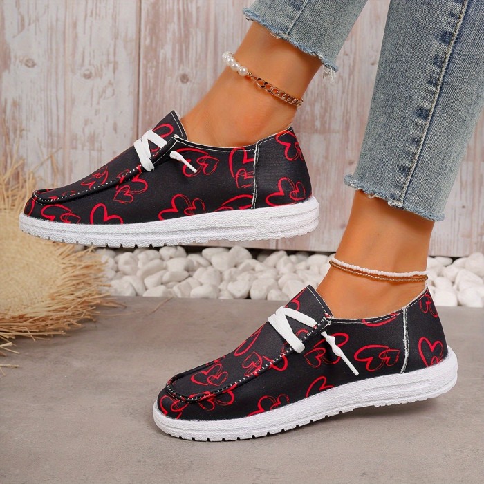 Heartfelt Romance Womens Loafers - Lightweight & Soft Sole Slip-Ons, Breathable Canvas Shoes for Casual Wear, Perfect Valentines Day Gift Idea