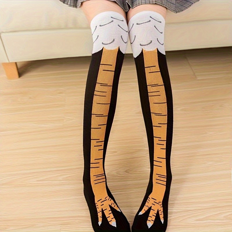 1 Pair Chicken Feet Pattern Over The Knee Socks, Funny Trendy Comfy & Breathable Thigh High Socks, Women's Stockings & Hosiery