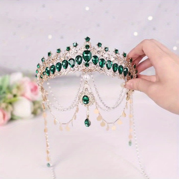 Exotic Wave Headpiece: Ancient Dunhuang and Western Silk Road Costume Accessories - Princess and Knight Themed Zinc Alloy Crown with Tassel Earring for Hanfu Hair Accessories