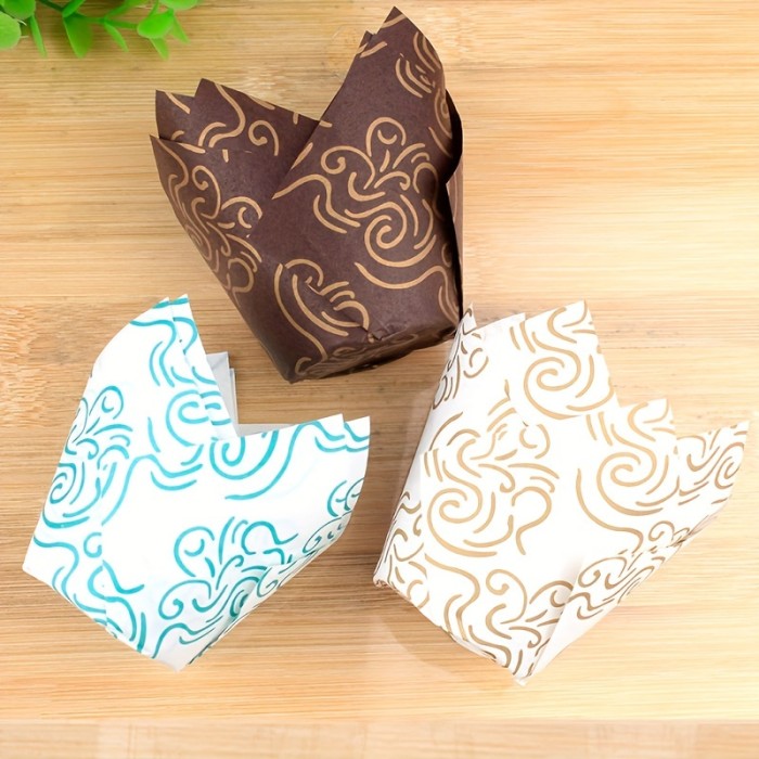 50pcs, Disposable Tulip Muffin Cups, Cloud Stripes Newspaper Pattern Paper Cake Cups, Greaseproof Paper Cupcake Liners, Muffin Molds, Baking Tools, Kitchen Gadgets, Kitchen Accessories