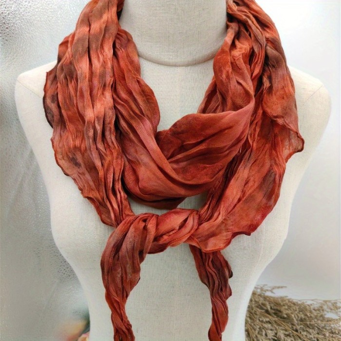 Elegant Red Tie-Dye Striped Scarf for Women - Soft Cotton, Non-Stretch, Knit Winter Shawl