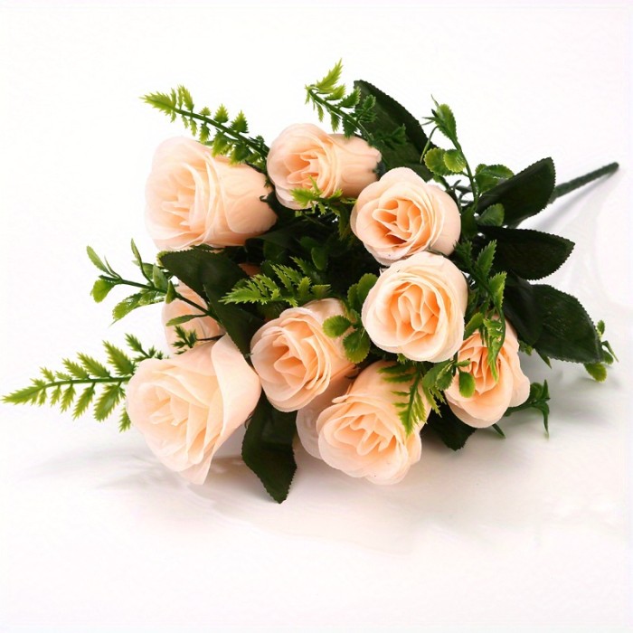 1 Set of 12 Peacock Rose Bouquets - Vibrant Artificial Flowers, Elegant Decor for Weddings & Home, Lifelike Faux Bloom Arrangements for Bedroom & Dining Ambience