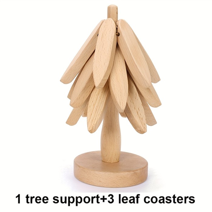 1pc Wooden Tree Design Trivet - Decorative Anti-Scald Heat Resistant Coaster, Stackable Placemat for Christmas, Halloween, Thanksgiving - Durable Wood Table Mat Pot Holder