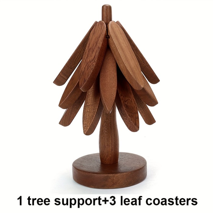1pc Wooden Tree Design Trivet - Decorative Anti-Scald Heat Resistant Coaster, Stackable Placemat for Christmas, Halloween, Thanksgiving - Durable Wood Table Mat Pot Holder