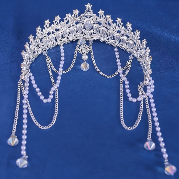 Exotic Wave Headpiece: Ancient Dunhuang and Western Silk Road Costume Accessories - Princess and Knight Themed Zinc Alloy Crown with Tassel Earring for Hanfu Hair Accessories
