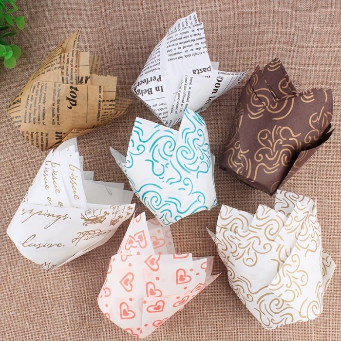 50pcs, Disposable Tulip Muffin Cups, Cloud Stripes Newspaper Pattern Paper Cake Cups, Greaseproof Paper Cupcake Liners, Muffin Molds, Baking Tools, Kitchen Gadgets, Kitchen Accessories