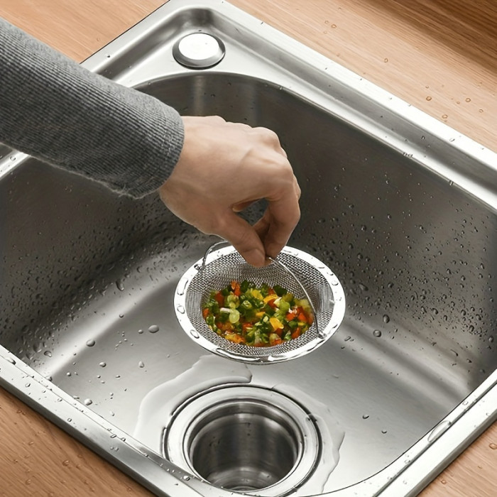 Stainless Steel Sink Strainer with Handle - 1pc Metal Bathtub Hair Trap Plug, Shower Drain Filter, Kitchen Sink Basket for Dishwashing and Washing