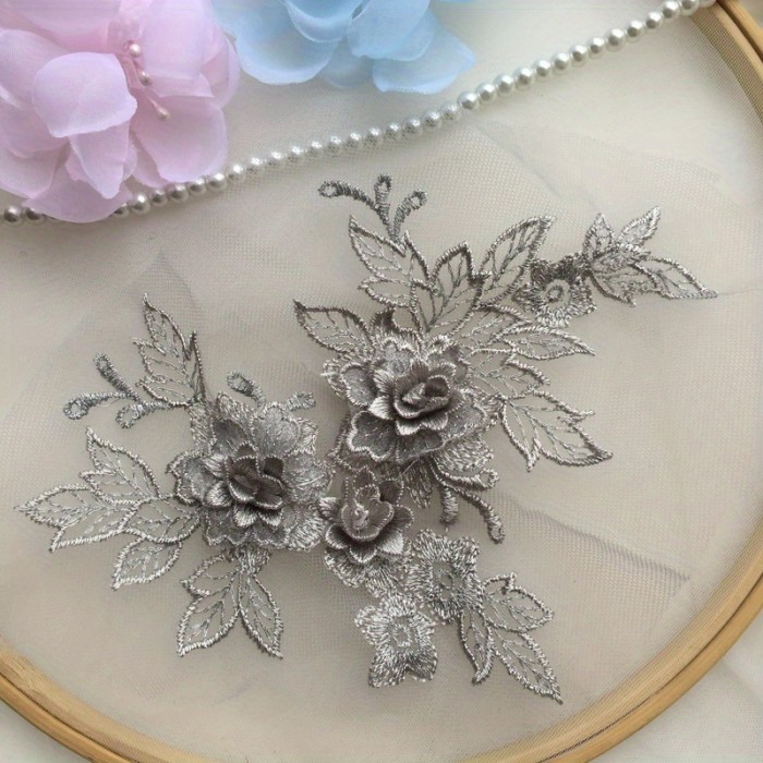 1pc Exquisite 3D Flower Lace Applique - Romantic Embroidered Trim for DIY Wedding Dresses & Veils - Premium Sewing Fabric Accessory, Add an Elegant Touch to Your Craft Projects