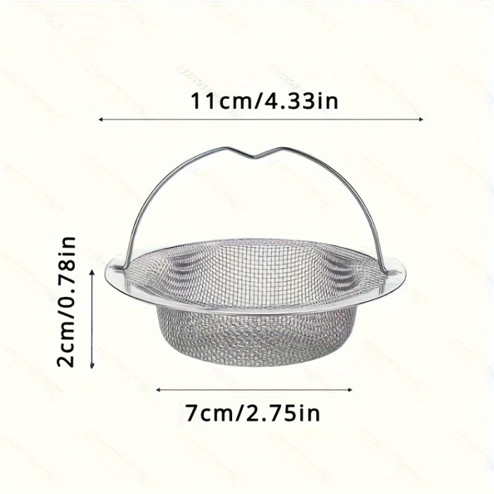 Stainless Steel Sink Strainer with Handle - 1pc Metal Bathtub Hair Trap Plug, Shower Drain Filter, Kitchen Sink Basket for Dishwashing and Washing