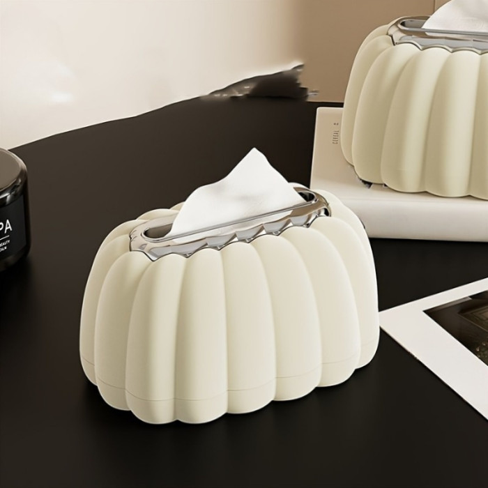 1pc Pumpkin-Shaped Tissue Box Holder, Plastic Square Paper Storage with Flocking Design, Elegant Home Office Decor, Luxurious Living Room Accessory, Decorative Desktop and Car Tissue Dispenser