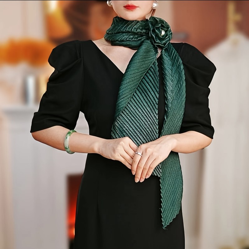 Elegant Style Polyester Scarf - Mature 100% Polyester Rose Detail, Breathable Decorative Long Ribbon, Knitted & Woven Craftsmanship, Inelastic, Dry Clean or Hand Wash, Perfect for Night Out Accessory