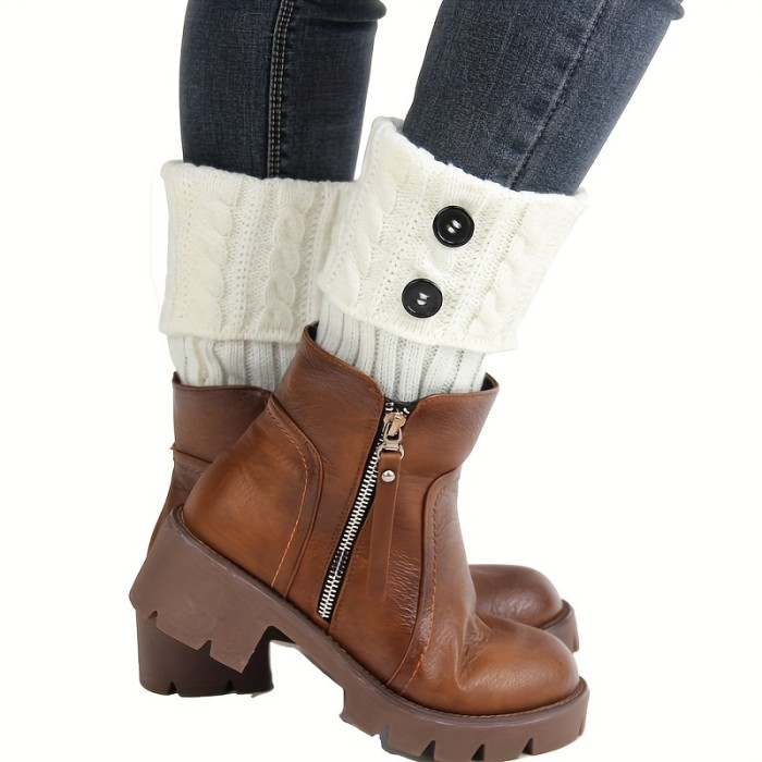 Button Detail Leg Warmers, Crochet Knitted Boot Leg Warmers Socks, Women's Stockings & Hosiery