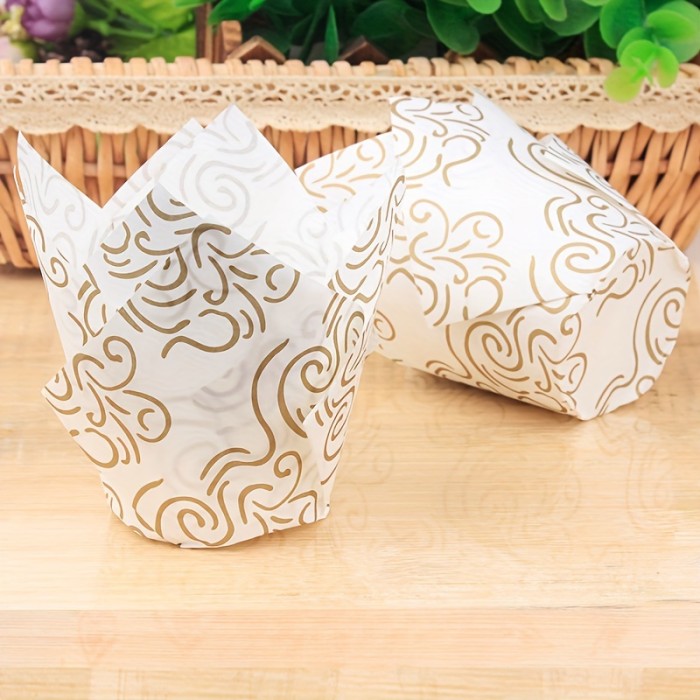 50pcs, Disposable Tulip Muffin Cups, Cloud Stripes Newspaper Pattern Paper Cake Cups, Greaseproof Paper Cupcake Liners, Muffin Molds, Baking Tools, Kitchen Gadgets, Kitchen Accessories