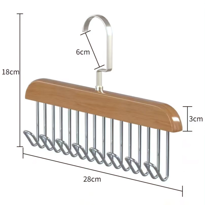 8\u002F4pcs Wooden Sling Hangers with Stainless Steel Hooks, Multi-Functional Rotating Hook Rack for Ties, Bras, Scarves, Belts, Space-Saving Closet Organizer for Home, Dorm, Bathroom, Wardrobe