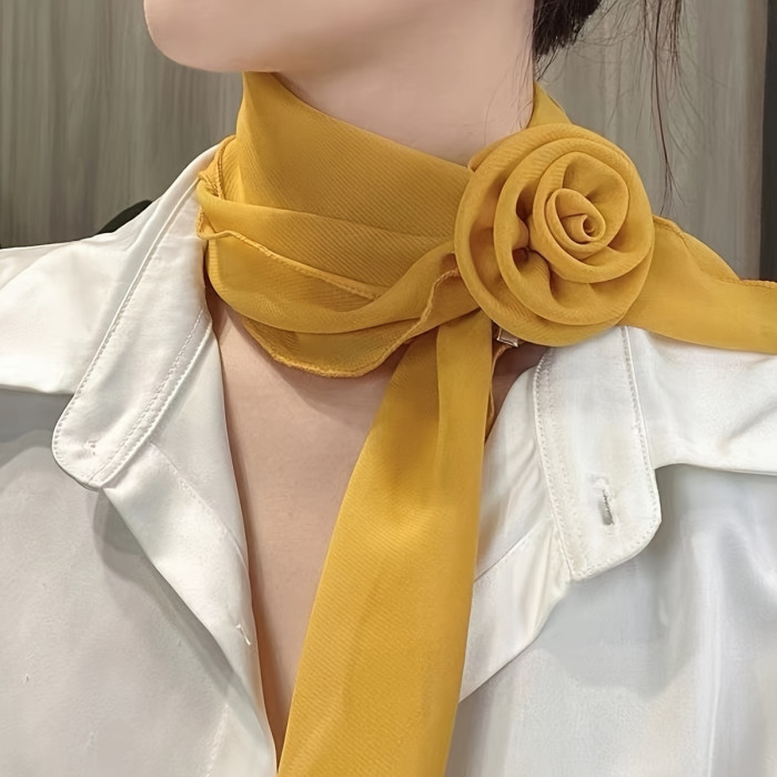 Elegant Rose Flower Clip Scarf - Lightweight, Breathable Polyester for Spring\u002FSummer Sun Protection & Fashion Versatility