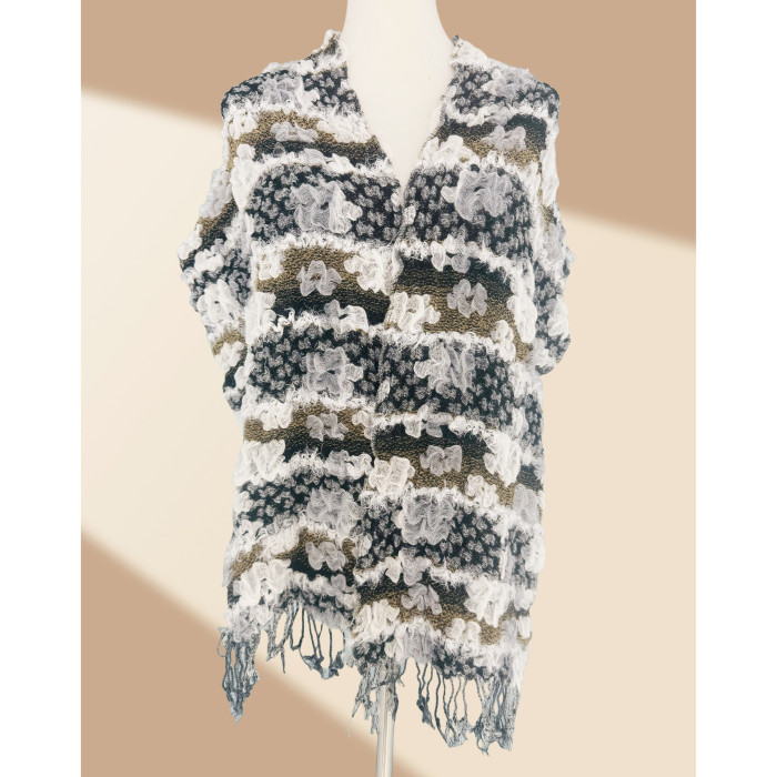 Super Soft 3D Floral Textured Scarf with Fringes