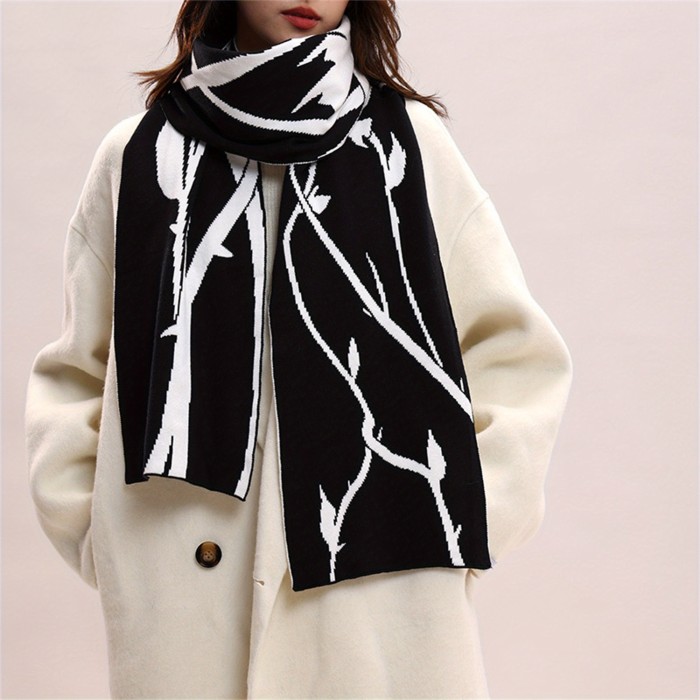 Cozy Rose Thorn Print Knit Scarf for Women - Warm, Elastic Shawl for Winter & Cold Weather