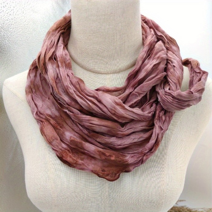 Elegant Red Tie-Dye Striped Scarf for Women - Soft Cotton, Non-Stretch, Knit Winter Shawl