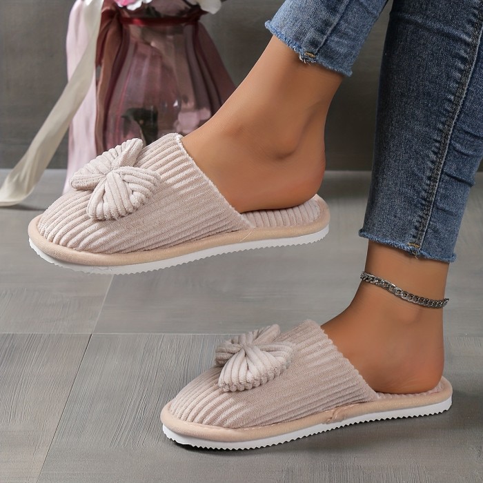 Adorable Bowknot Winter Slippers-Plush & Cozy-Soft Indoor Home Footwear-Warmth & Comfort