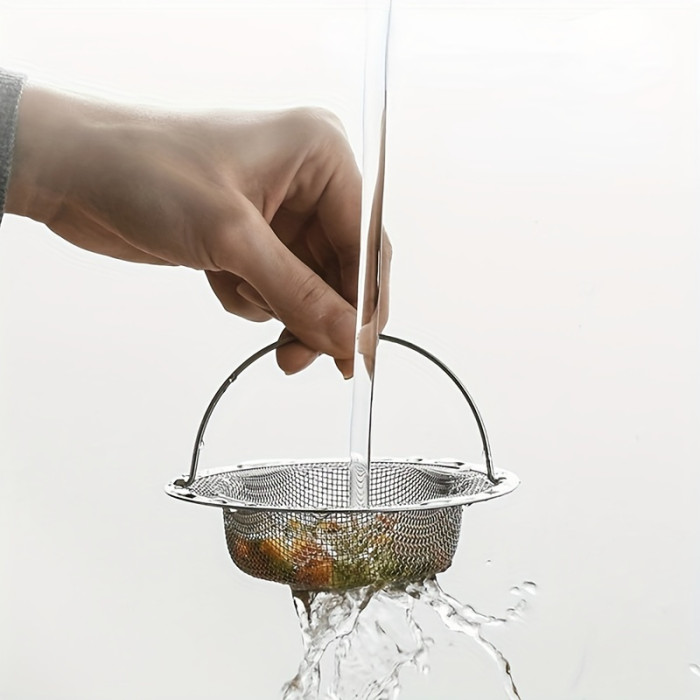 Stainless Steel Sink Strainer with Handle - 1pc Metal Bathtub Hair Trap Plug, Shower Drain Filter, Kitchen Sink Basket for Dishwashing and Washing