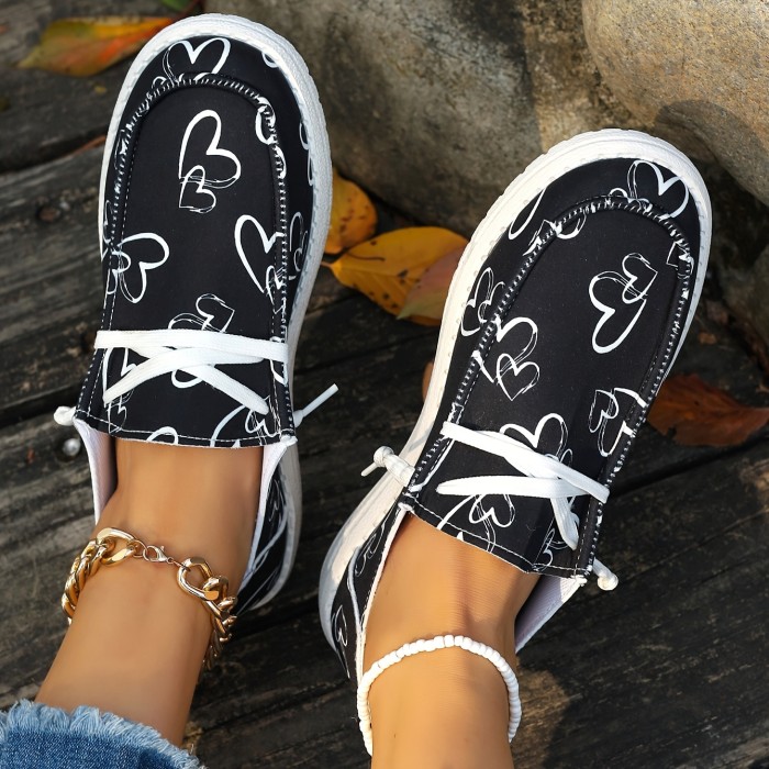 Heartfelt Romance Womens Loafers - Lightweight & Soft Sole Slip-Ons, Breathable Canvas Shoes for Casual Wear, Perfect Valentines Day Gift Idea