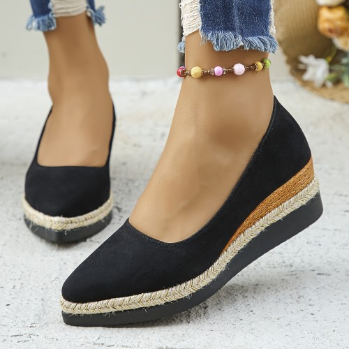Women'S Fashion Pointed Toe Pumps, Solid Color Flannel Upper, Fabric Lining, and PU Sole with Polyurethane Insole, with Grass Woven Detail, for Spring\u002FAutumn 2024 High Heel Oxfords
