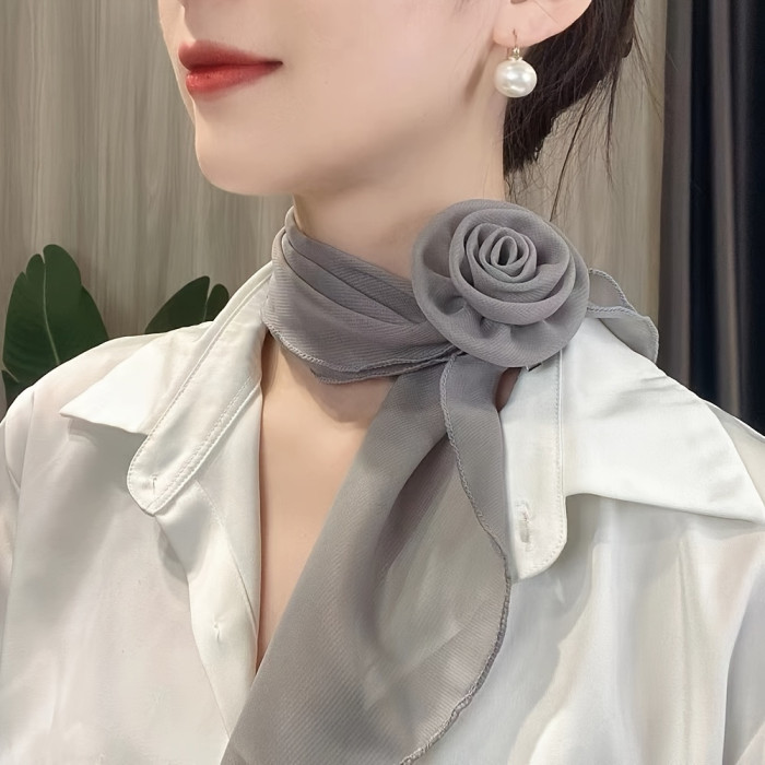 Elegant Rose Flower Clip Scarf - Lightweight, Breathable Polyester for Spring\u002FSummer Sun Protection & Fashion Versatility