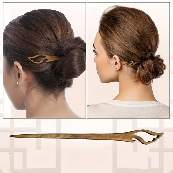 A set of four random classical style sandalwood hairpins, classic green wooden hairpins brown Women's hair accessories