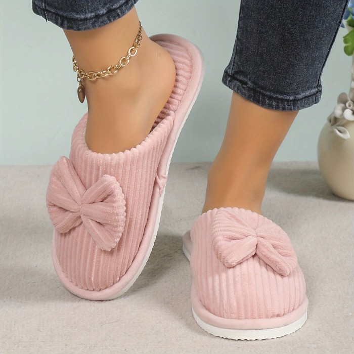 Adorable Bowknot Winter Slippers-Plush & Cozy-Soft Indoor Home Footwear-Warmth & Comfort