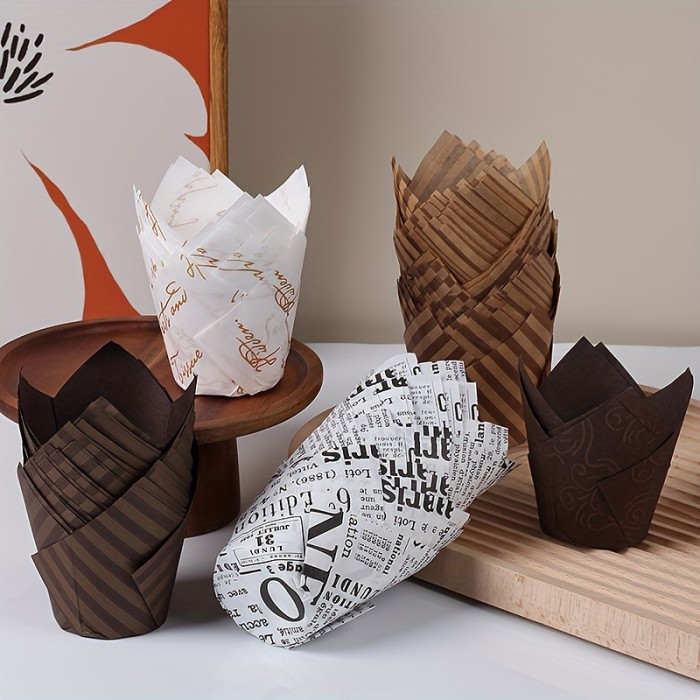 50pcs, Disposable Tulip Muffin Cups, Cloud Stripes Newspaper Pattern Paper Cake Cups, Greaseproof Paper Cupcake Liners, Muffin Molds, Baking Tools, Kitchen Gadgets, Kitchen Accessories