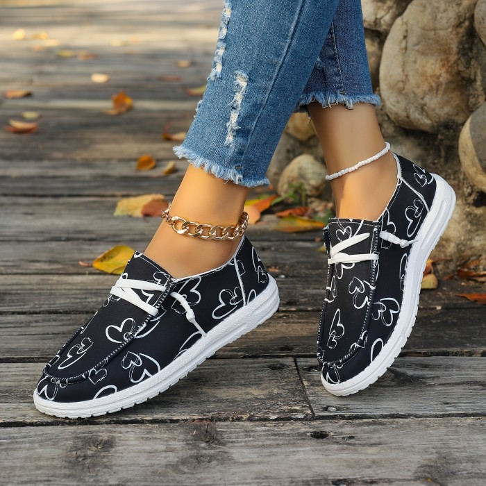 Heartfelt Romance Womens Loafers - Lightweight & Soft Sole Slip-Ons, Breathable Canvas Shoes for Casual Wear, Perfect Valentines Day Gift Idea