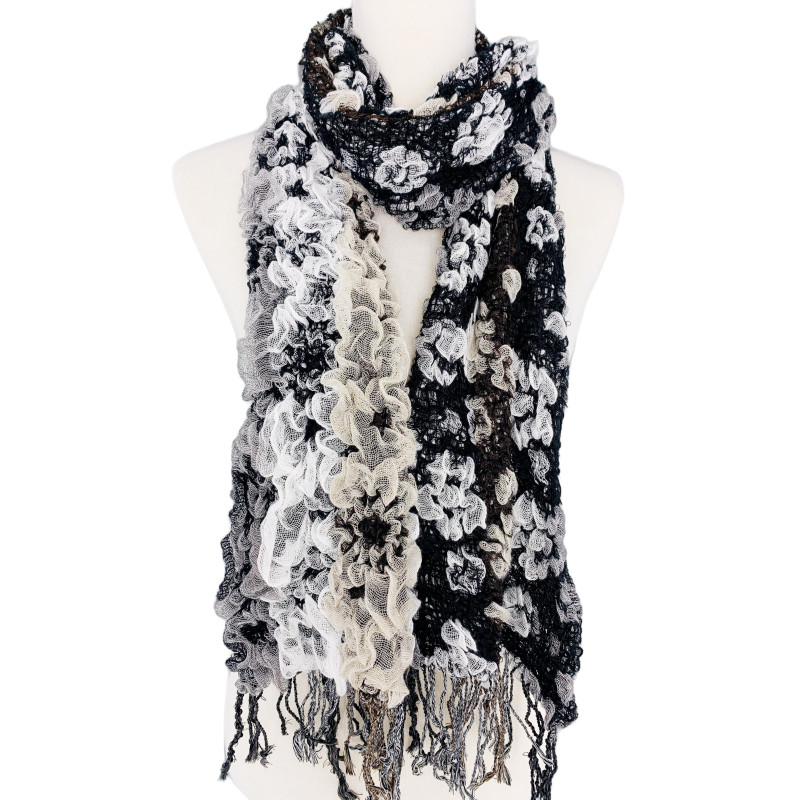Super Soft 3D Floral Textured Scarf with Fringes