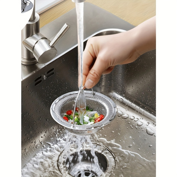 Stainless Steel Sink Strainer with Handle - 1pc Metal Bathtub Hair Trap Plug, Shower Drain Filter, Kitchen Sink Basket for Dishwashing and Washing