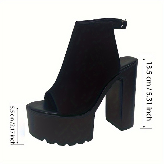 Chic Plus Size Women's Platform Sandals - Open Toe, Ankle Strap with Chunky Heel, Velvet Upper & Faux Cover Lining
