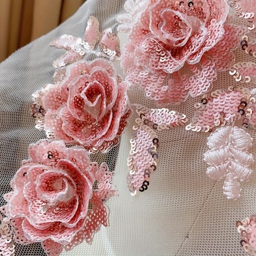 1pc Colorful Three-dimensional Flower Embroidery Lace Applique Wedding Dress DIY Clothing Accessories