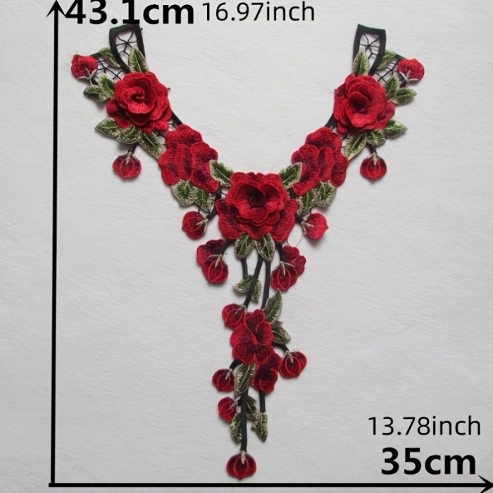 1pc Elegant Red 3D Floral Lace Trim, 16.9\