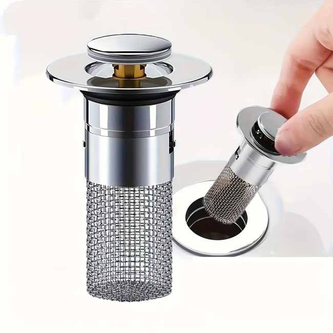 Stainless Steel Pop-Up Bathroom Sink Stopper with Anti-Odor Drain Strainer - Fits 1.1-1.6\