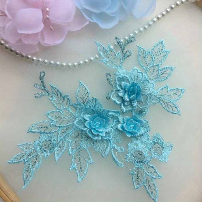 1pc Exquisite 3D Flower Lace Applique - Romantic Embroidered Trim for DIY Wedding Dresses & Veils - Premium Sewing Fabric Accessory, Add an Elegant Touch to Your Craft Projects