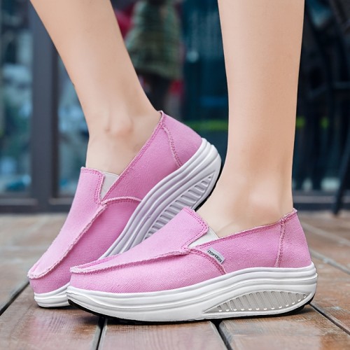 Women's Fashion Canvas Sneakers - Comfortable Slip-On Walking Shoes with Thick Platform, Non-Slip & Lightweight for All Seasons