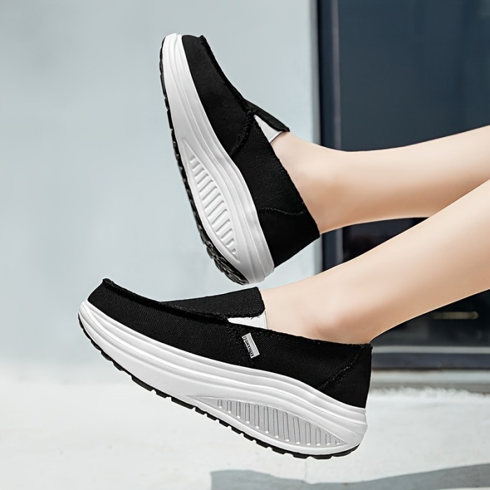 Women's Fashion Canvas Sneakers - Comfortable Slip-On Walking Shoes with Thick Platform, Non-Slip & Lightweight for All Seasons
