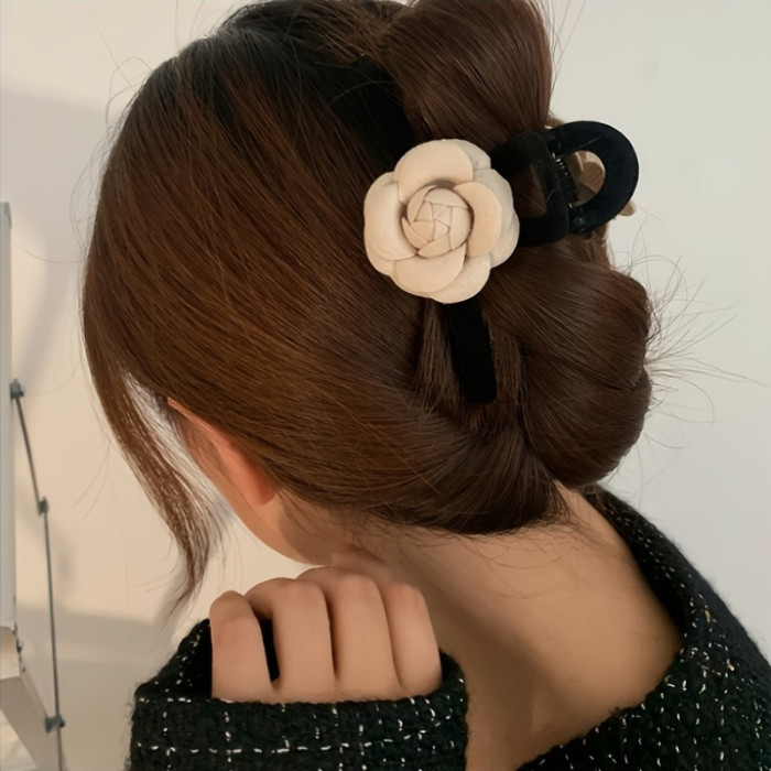 2pcs Velvet Camellia Bow Hair Clips 2pcs Velvet Camellia Bow Hair Clips, Elegant French Style Hair Accessories, Chic Shark Clips for All Hair Types, Lightweight Styling Tools
