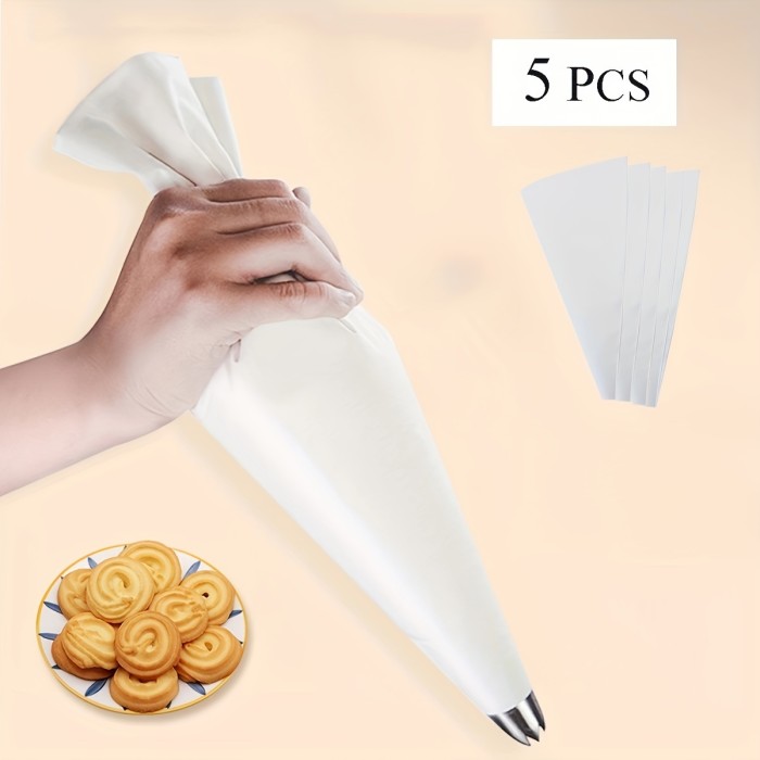 5pcs Silicone Reusable Piping Bags for Cake & Cookie Decorating - Kitchen Essentials