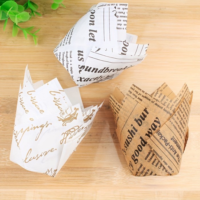 50pcs, Disposable Tulip Muffin Cups, Cloud Stripes Newspaper Pattern Paper Cake Cups, Greaseproof Paper Cupcake Liners, Muffin Molds, Baking Tools, Kitchen Gadgets, Kitchen Accessories